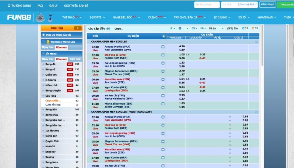Cược cầu lông Fun88