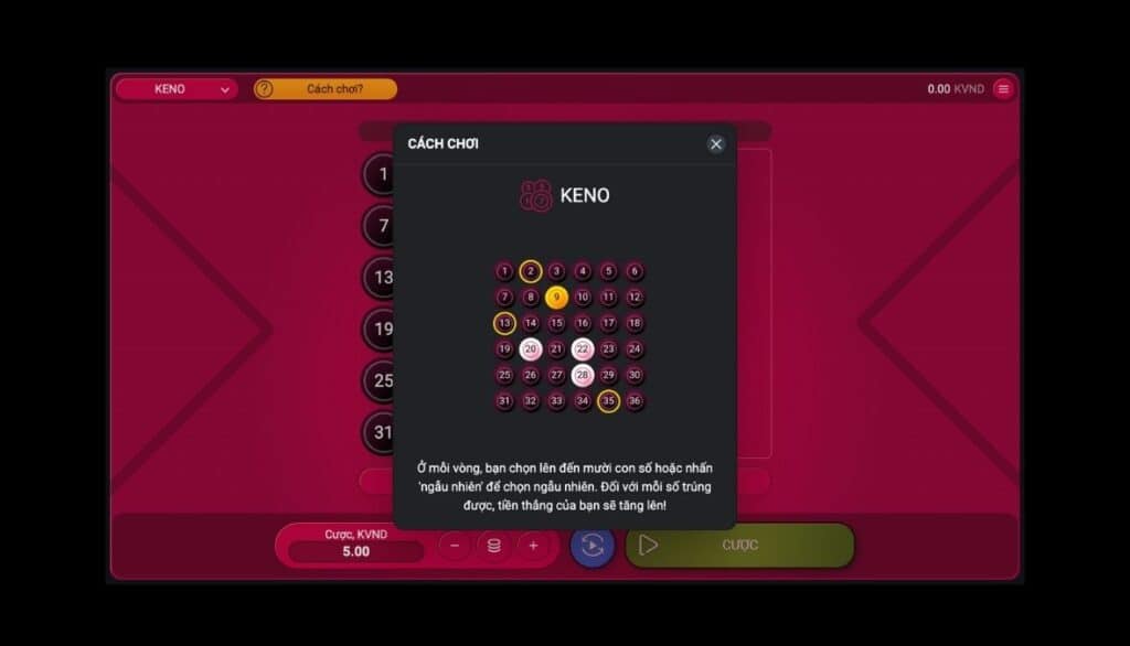 Cá cược Keno rất đơn giản