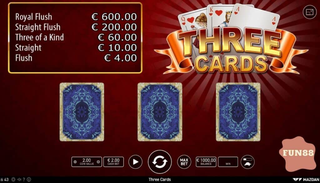 Cược Win Three Cards tại Fun88